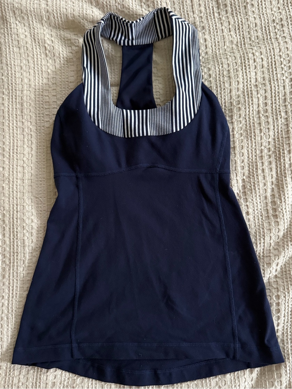lululemon athletica Navy Halter Tank with Striped Collar